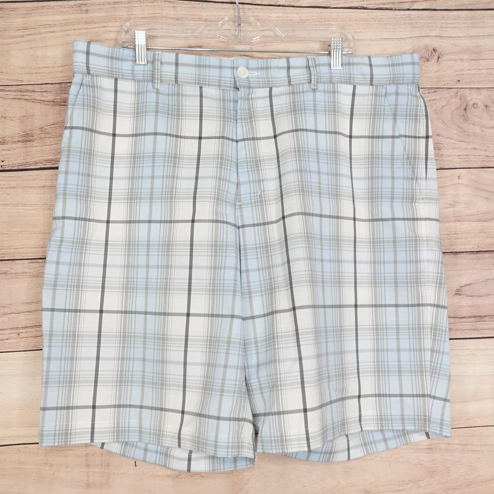Greg Norman For Tasso Elba Shorts Mens 38 Blue Plaid Chino Stretch 10 Inseam